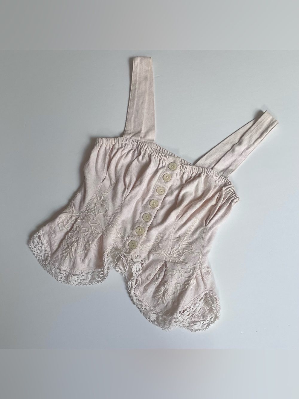 Vintage Light Pink Milkmaid Embroidered Button Corset Cami Top